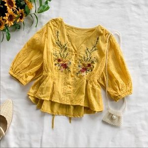 3/$30 Brand new embroidered cotton yellow cardigan